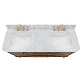 Collette 60 in. Double Sink Cinnamon Oak Bath Vanity with White Carrara Marble Top (Assembled)
