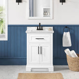 Home Decorators Collection Doveton 24 in. Single Sink Freestanding White Bath Vanity with White Engineered Marble Top (Fully Assembled)