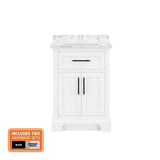 Home Decorators Collection Doveton 24 in. Single Sink Freestanding White Bath Vanity with White Engineered Marble Top (Fully Assembled)